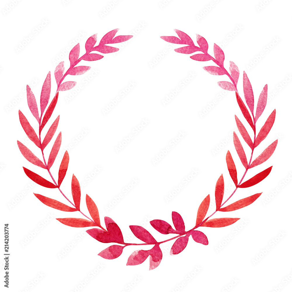 Watercolor hand drawn wreath with leaves and branches on the white backround Watercolor hand drawn wreath with leaves and branches on the white backround
