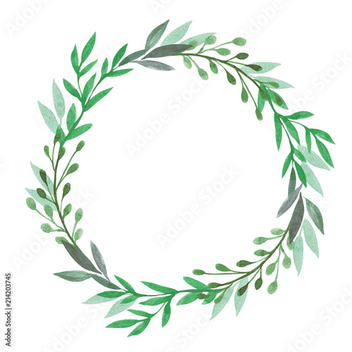 Wallpaper Mural Watercolor hand drawn wreath with leaves and branches on the white backround Torontodigital.ca