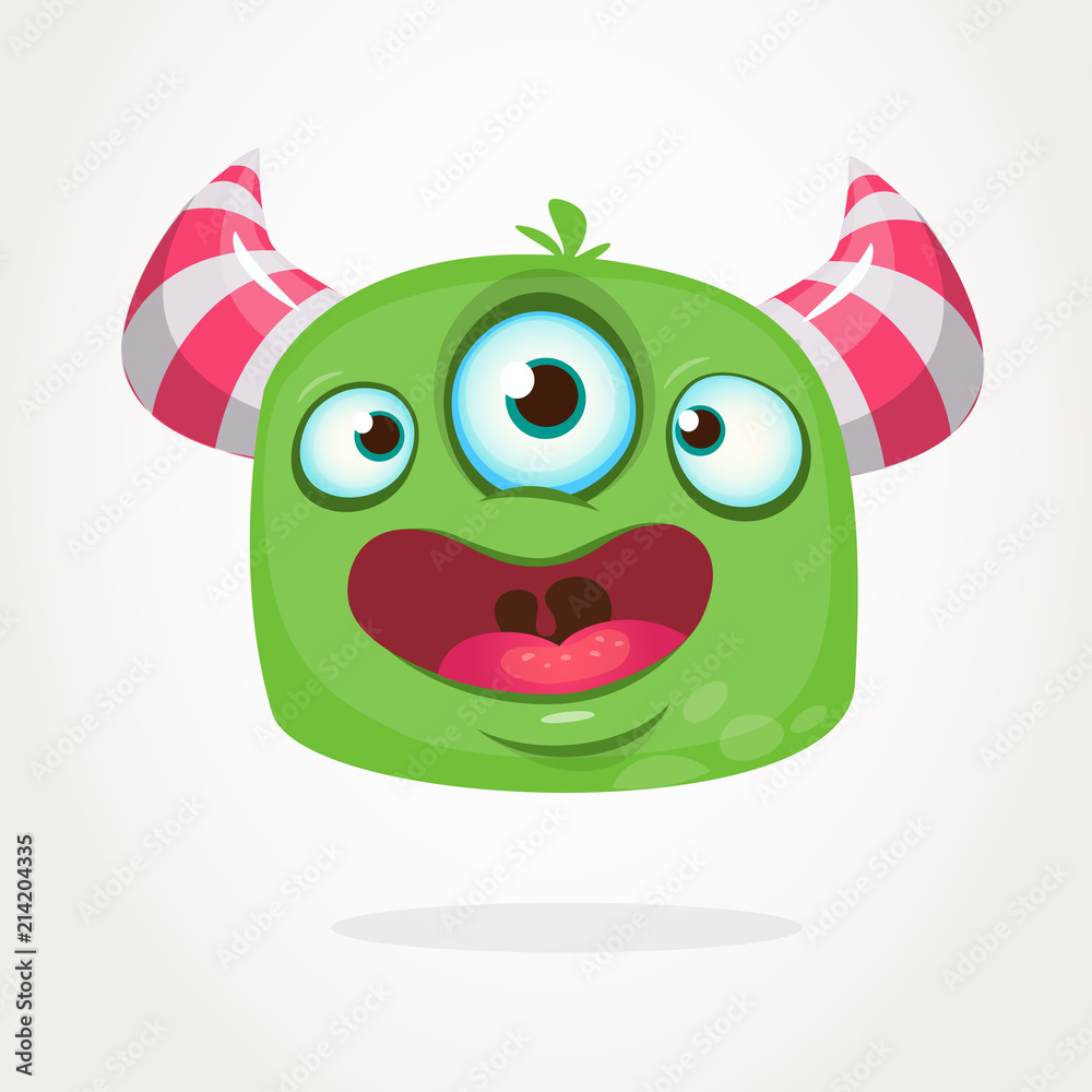 Obraz premium Happy cartoon three eyed alien character icon. Halloween vector illustration. Clipart