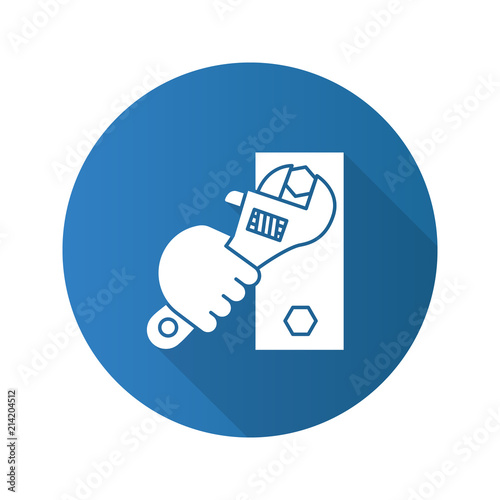 Hand holding wrench flat linear long shadow icon