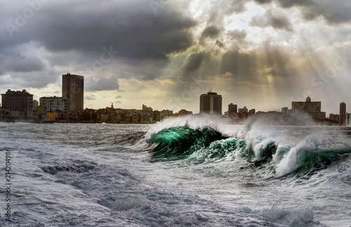 Huge waves hitting Malecon boulevard in Havana, Cuba