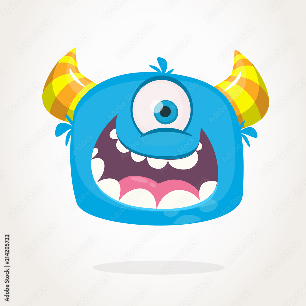 Cartoon one eyed monster. Monster illustration with surprised expression. Shocking monster head mascot design. Vector Halloween illustration Cartoon one eyed monster. Monster illustration with surprised expression. Shocking monster head mascot design. Vector Halloween illustration