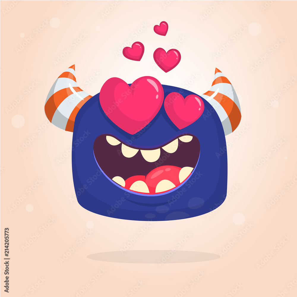 Cartoon blue cool monster in love. St Valentines vector illustration of loving monster Cartoon blue cool monster in love. St Valentines vector illustration of loving monster