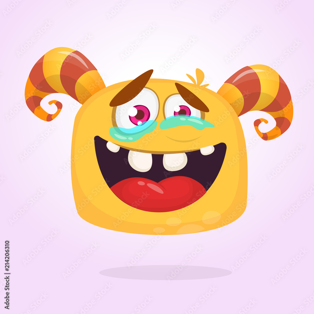 Cartoon yellow furry monster. Halloween vector illustration of excited monster