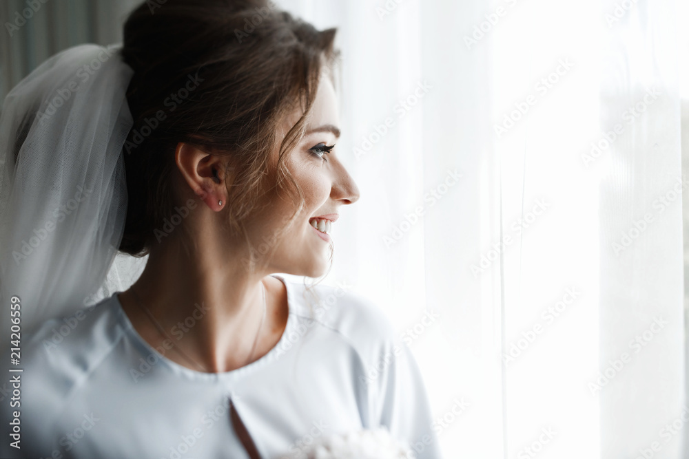 Morning preparations. Gorgeous bride in white luxury dress is getting ready for wedding. Morning preparations. Gorgeous bride in white luxury dress is getting ready for wedding.