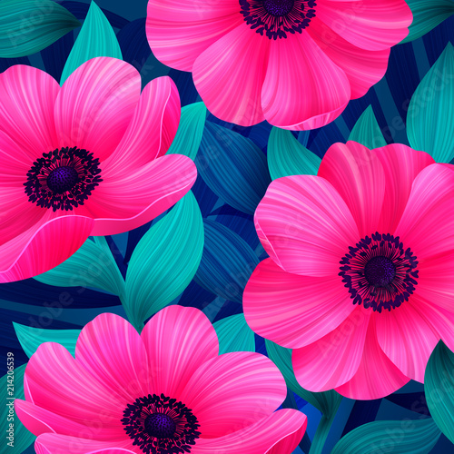 vector tropical pattern with waterlily, lotus flower. Amazing floral allover ...