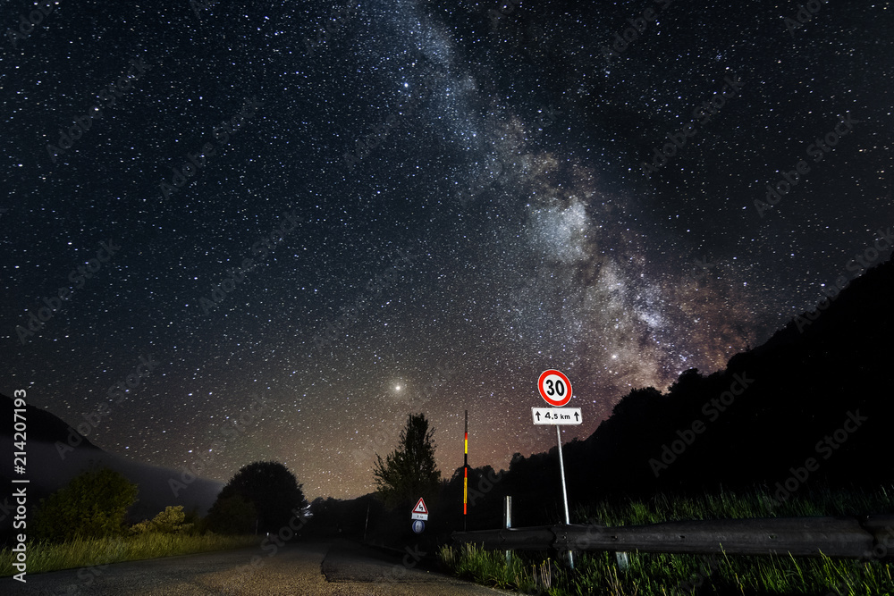 Road - Starry Night with milky Way