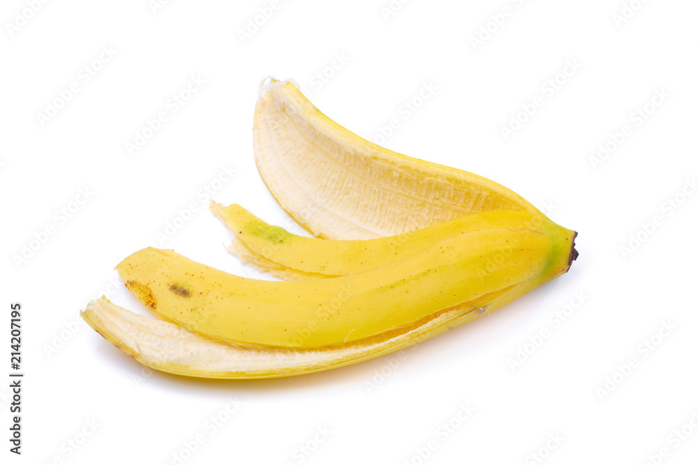 Bunch of bananas and banana peel isolated on a white background Bunch of bananas and banana peel isolated on a white background