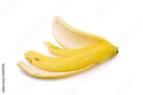 Bunch of bananas and banana peel isolated on a white background