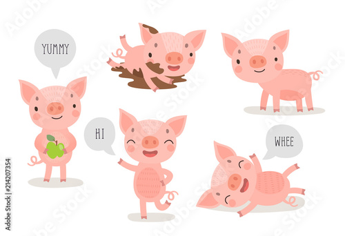 Pigs hand drawn style, cute funny characters.