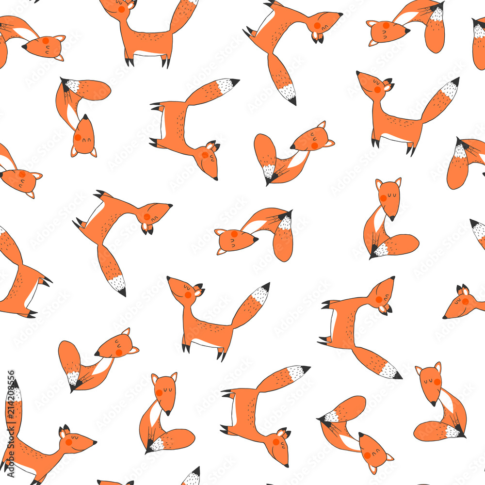 Seamless pattern with cartoon fox