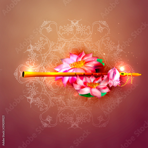 Vector concept hare krishna lotus and flute.