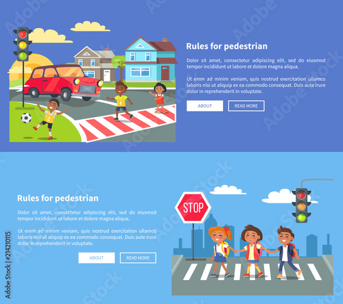 Rules for Pedestrians Set of Banners with Text