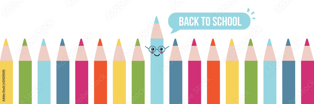 Back to school vector horizontal illustration, banner, header with cute colored pencils. Back to school vector horizontal illustration, banner, header with cute colored pencils.