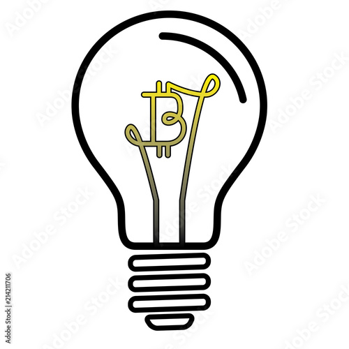 Electric Light Bulb Lamp with Bitcoin currency symbol. Concept of bright idea. Linear vector illustration with editable line