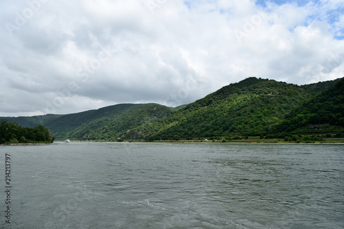 Rhine river in cloudy weather, Germany 