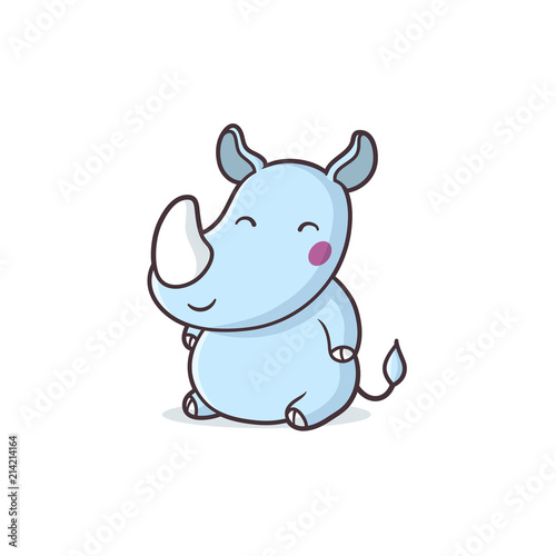Cute baby rhinoceros vector kawaii cartoon illustration 
