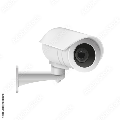 Realistic modern CCTV camera isolated on white background. Vector illustration.