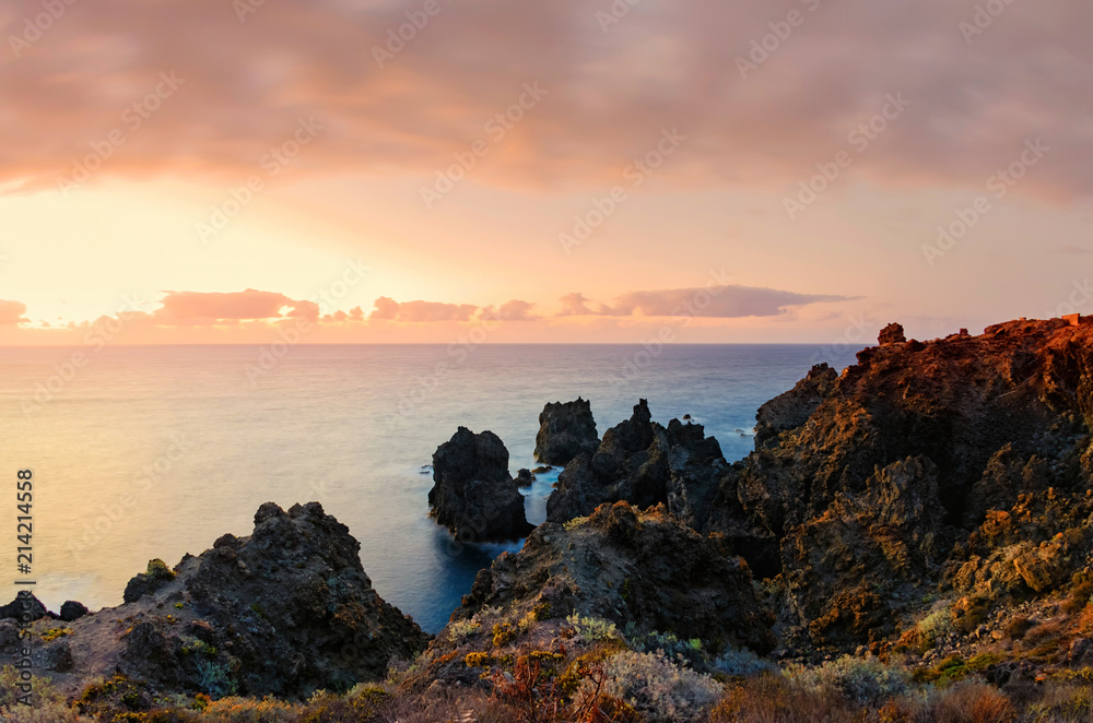 Sunset in Icod de Los Vinos, north Tenerife coastline, Canary islands, Spain.