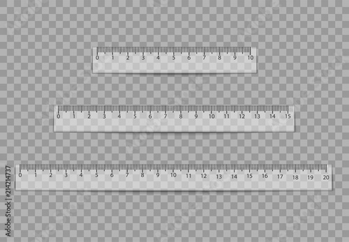 Realistic ruler set isolated on transparent background. Vector illustration.