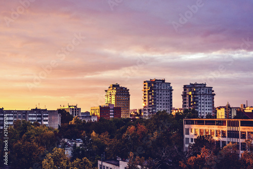 Red sunset above the city