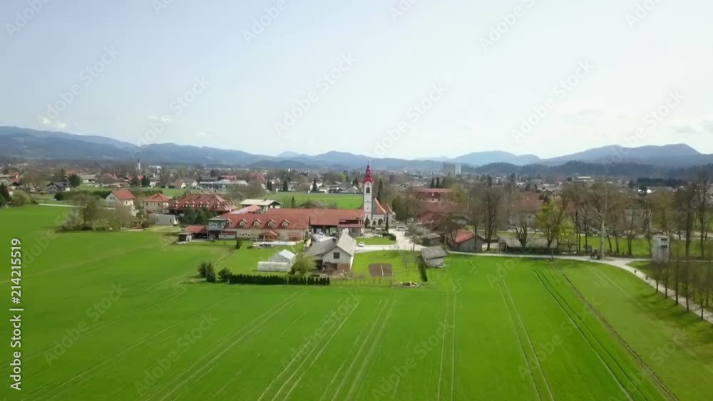 The church is situated on the edge of town. Aerial shot. The church is situated on the edge of town. Aerial shot.