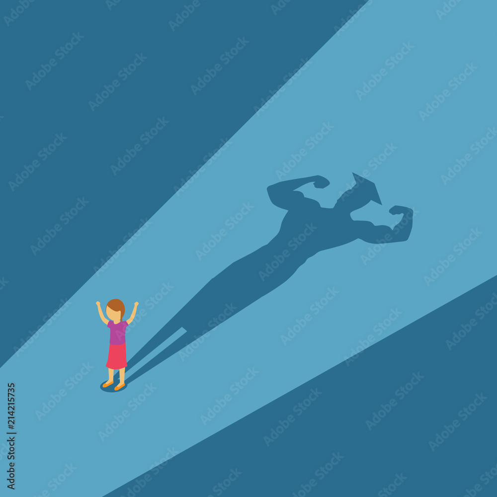 kid showing her strong body shadow kid showing her strong body shadow