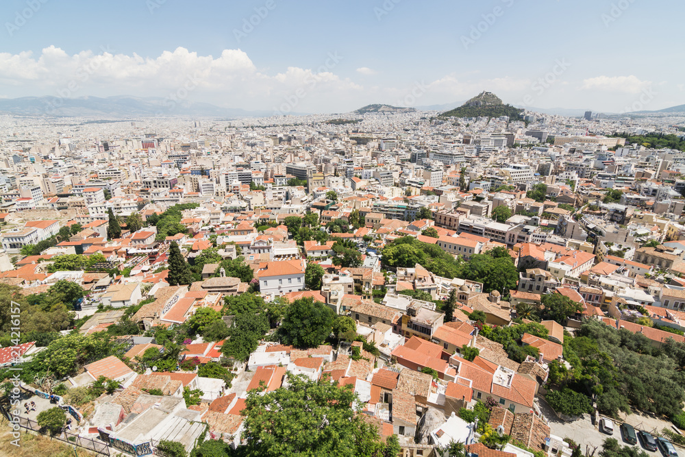 ATHENS, GREECE - MAY 2018: The cityscape of Athens, view from Parthenon