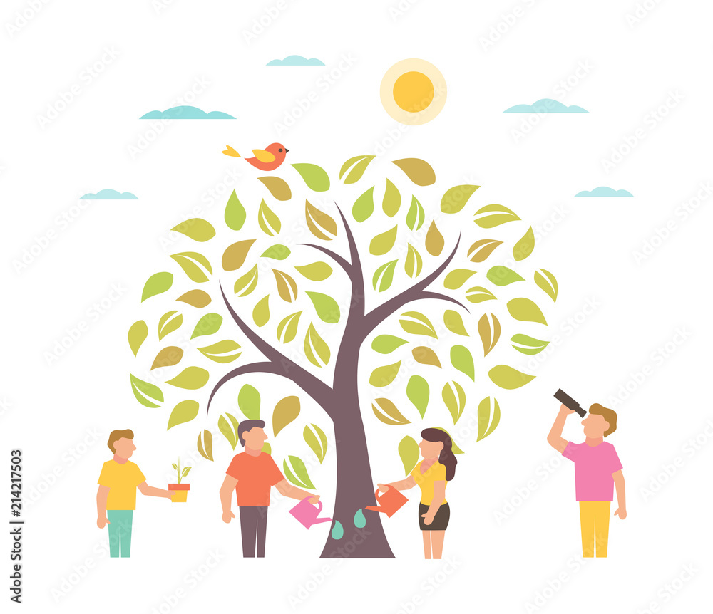Grow Illustration with tree People growing plant Grow Illustration with tree People growing plant
