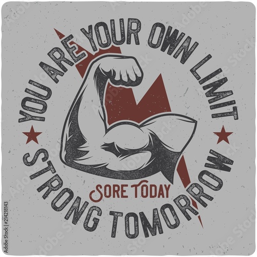 Fit theme t-shirt or poster design with illusrtation of muscle hand