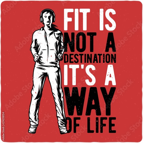 Fit theme t-shirt or poster design with illusrtation of fitness girl