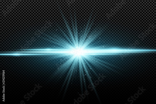 Abstract stylish light effect on a transparent background. Bright glowing star. Bright flares. Blue rays. Explosion. Vector illustration photo