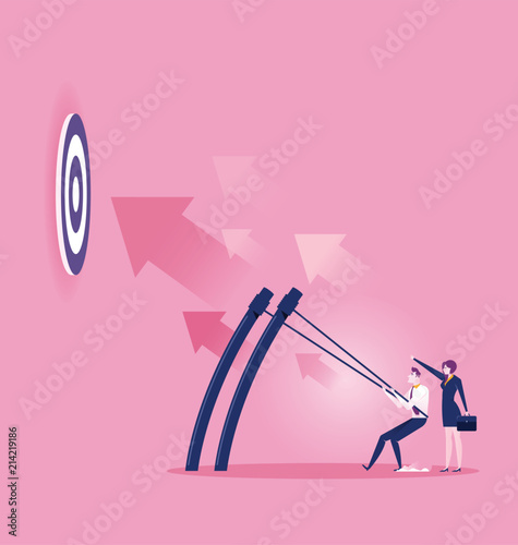 Businessman in a slingshot ready to launch to target - Business concepts