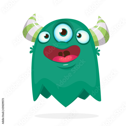 Happy cartoon alien monster with three eyes. Vector character. Big set of cartoon monsters