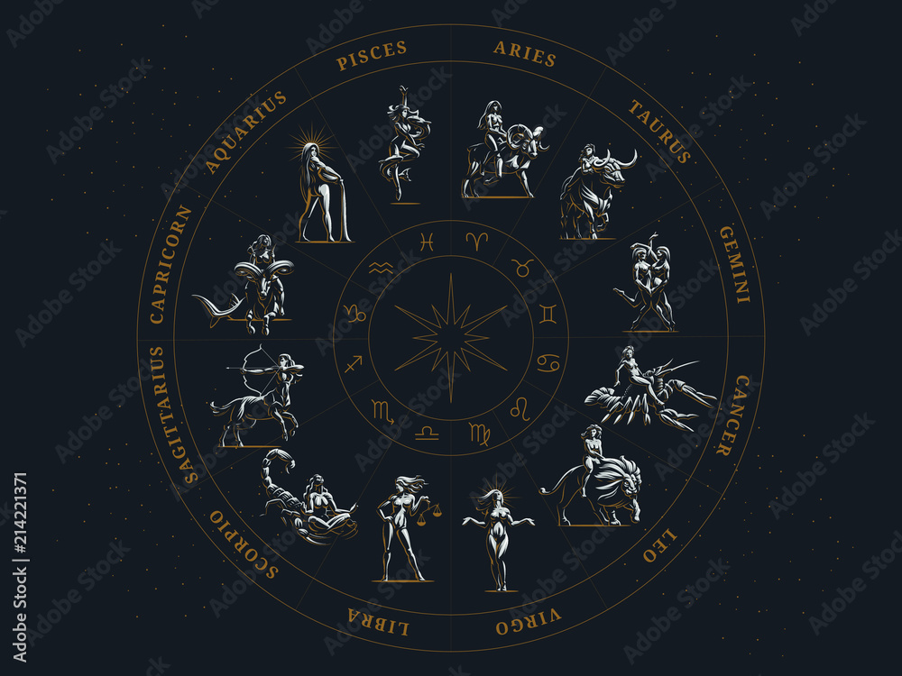 The zodiac circle. Vector illustration. - obrazy, fototapety, plakaty 