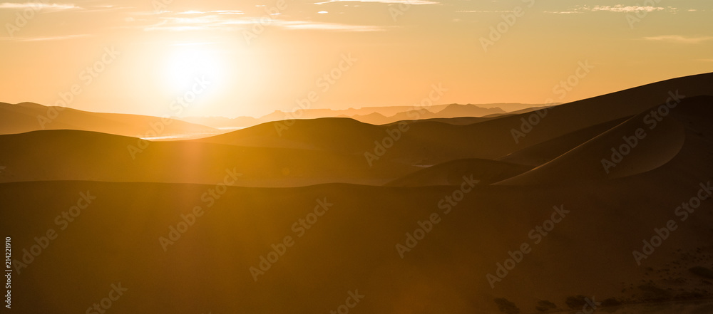 Sunrise over dunes in the Namib Desert, Sossuvlei, Namibia