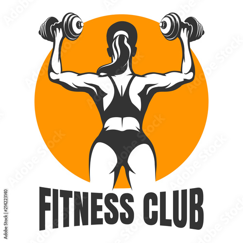 Fitness Club Emblem with Training Woman