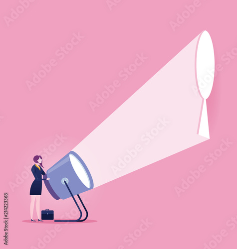 Keyhole. Businesswoman with flashlight and keyhole. Business concept