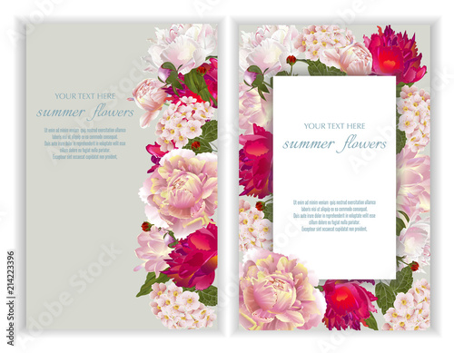 Vector banners set with summer flowers.Template for greeting cards, wedding decorations, invitation ,sales. Spring or summer design. Place for text.