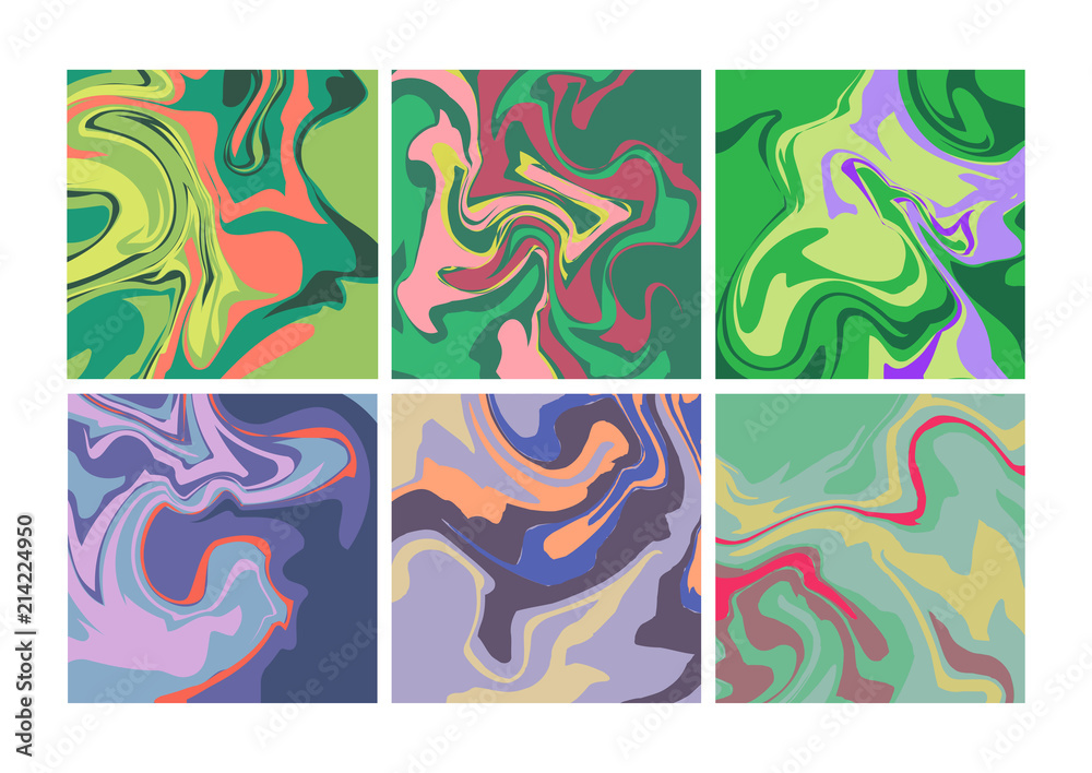 Vector set of marble colorful textures.