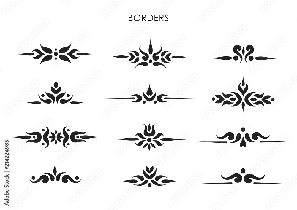 Fototapeta premium Set of stylish decorative vintage borders. For wedding design, lettering.