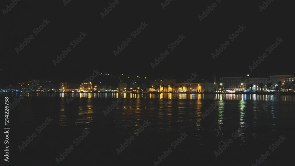 Beautiful view on the old town and Marjan park in Split, Croatia at night. Beautiful view on the old town and Marjan park in Split, Croatia at night.