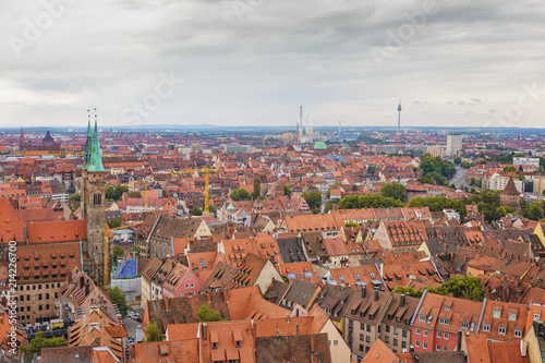 .Panoramic view from the tower of a medieval castle to the old town. Nuremberg. Germany.