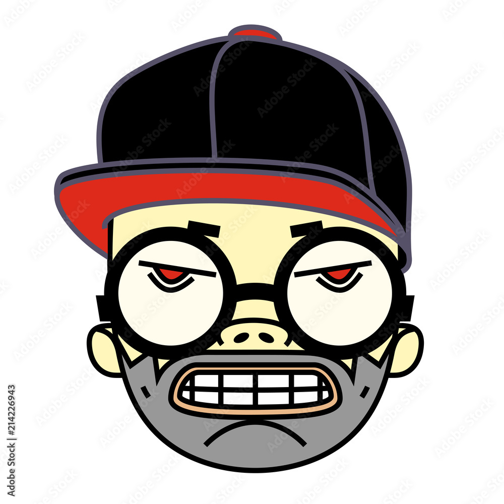 Cartoon head of a guy in a cap, glasses and with a smirk. Cartoon head of a guy in a cap, glasses and with a smirk.