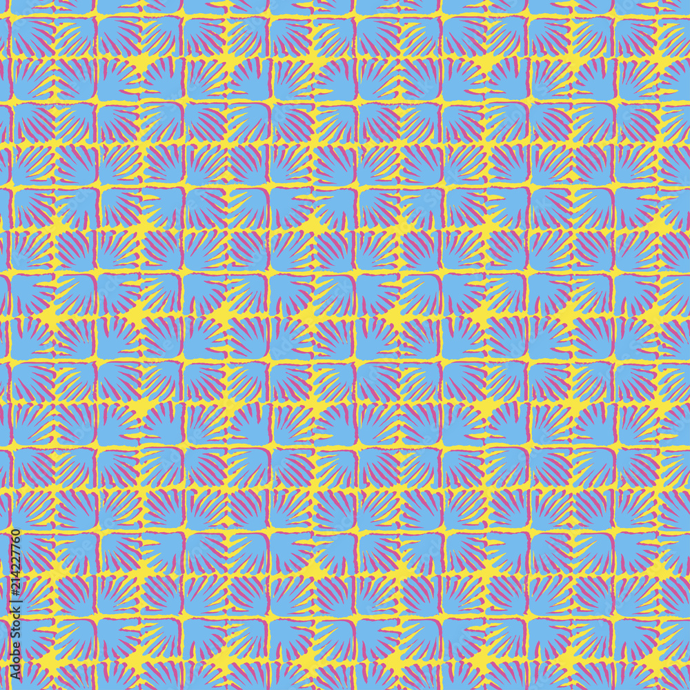 Vector seamless floral square tile bright yellow, blue and pink pattern for wrapping, craft, textile, fabric Vector seamless floral square tile bright yellow, blue and pink pattern for wrapping, craft, textile, fabric