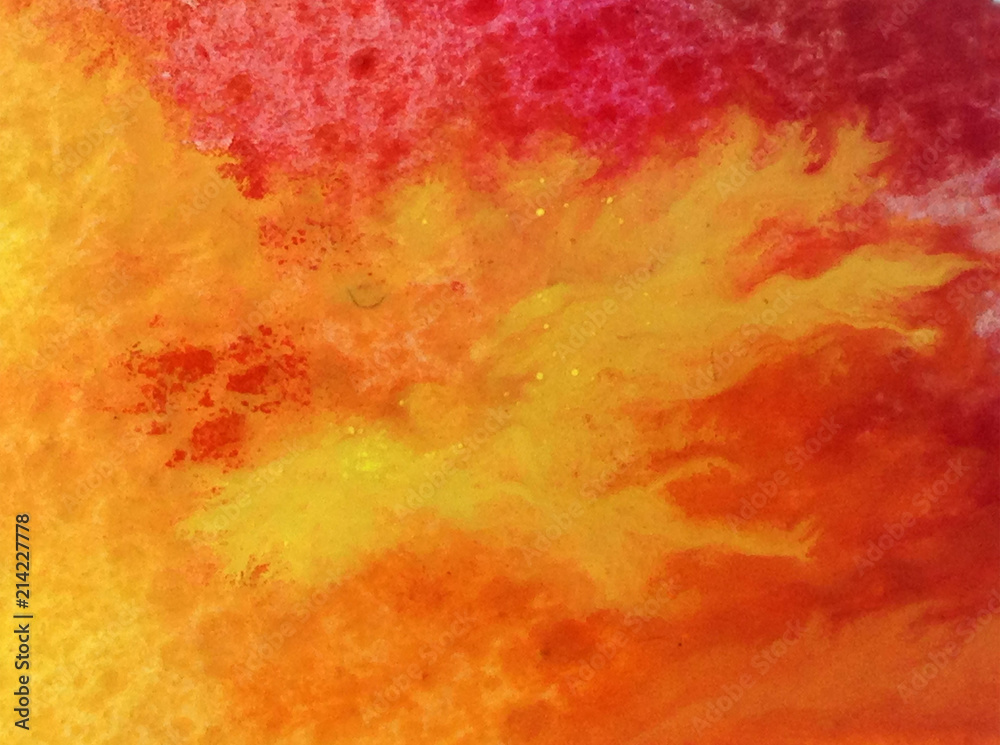 Watercolor abstract bright colorful textural background handmade . Painting of fire .  Shine