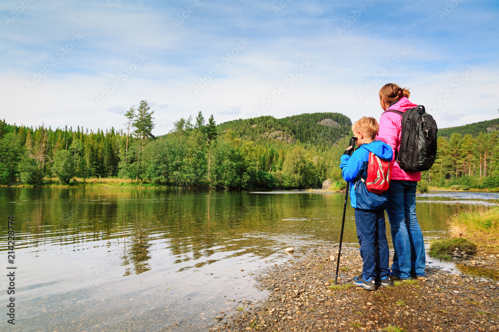 mother and son travel hiking in nature mother and son travel hiking in nature