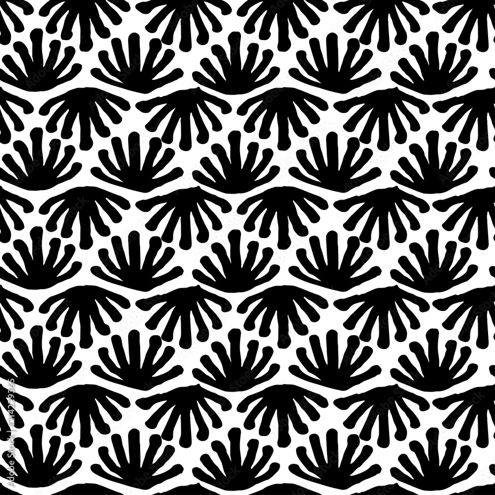 Vector seamless floral tile black and white pattern for wrapping, craft, textile, fabric