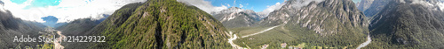 Panoramic aerial view of alpin valley and mountains