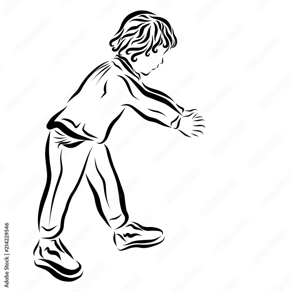 Fototapeta premium Walking little baby stretching his hands down